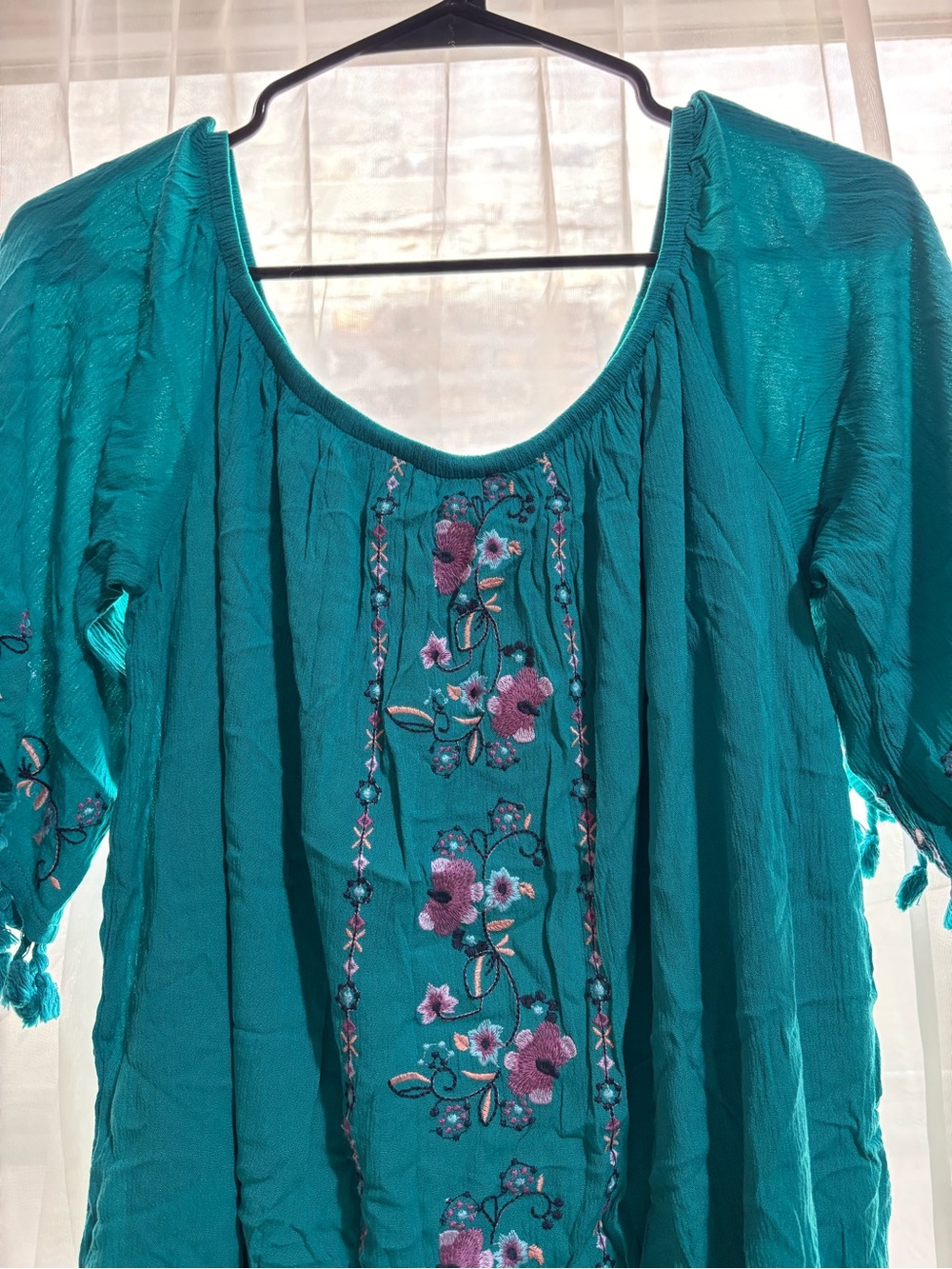 Xhilaration Teal Floral Embroidered Dress